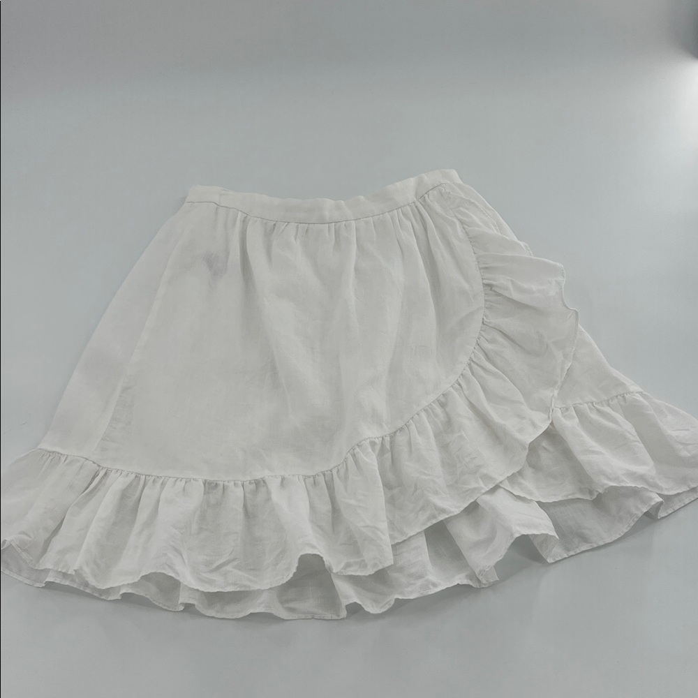 J Crew Linen Ruffle Faux Wrap Skirt White Size 8 resort spring mature vacation - Picture 4 of 11